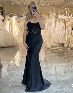 Black Mermaid Spaghetti Straps Long Prom Dress