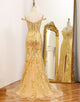Sparkly Mermaid Off The Shoulder Golden Corset Prom Dress with Slit