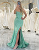 Glitter Green Mermaid Long Prom Dress With Slit