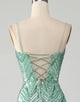 Glitter Green Mermaid Spaghetti Strap Long Prom Dress With Slit