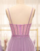 A-Line Lilac Spaghetti Straps Long Corset Prom Dress