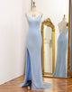 Mermaid Blue Long Prom Dress with Slit