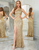 Glitter Golden One Shoulder Long Prom Dress With Split