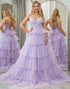 Lilac A Line Tiered Long Prom Dress With Appliques