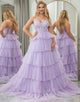 Lilac A Line Tiered Long Prom Dress With Appliques
