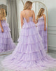 Lilac A Line Tiered Long Prom Dress With Appliques