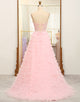Pink A-Line Sweetheart Ruffle Tiered Prom Dress With Appliques