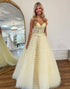 Yellow A-Line Sweetheart Ruffle Tiered Prom Dress With Appliques