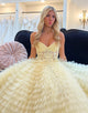 Yellow A-Line Sweetheart Ruffle Tiered Prom Dress With Appliques