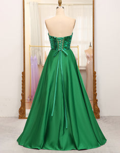 Dark Green A Line Sweetheart Mirror Long Prom Dress