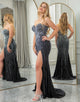 Glitter Black Mermaid Off The Shoulder Long Prom Dress With Slit