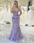 Lilac Mermaid Spaghetti Straps Long Prom Dress With Appliques