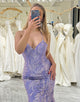 Lilac Mermaid Spaghetti Straps Long Prom Dress With Appliques