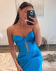 Sparkly Mermaid Blue Corset Prom Dress with Slit