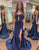 Sparkly Mermaid Navy Corset Prom Dress with Slit