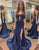 Sparkly Mermaid Navy Corset Prom Dress with Slit