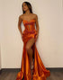 Sparkly Mermaid Orange Corset Prom Dress with Slit