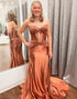 Sparkly Mermaid Rust Corset Slit Prom Dress