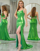 Glitter Green Mermaid Long Prom Dress With Slit