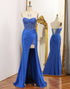 Mermaid Strapless Royal Blue Corset Prom Dress with Beading