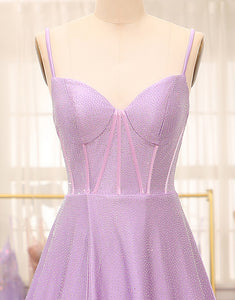 Sparkly Lilac A-Line Corset Prom Dresses with Rhinestones