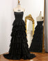 A-Line Sequins Black Tiered Prom Dress with Slit