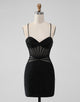 Black Bodycon Spaghetti Straps Corset Homecoming Dress with Beading