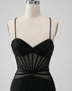 Black Bodycon Spaghetti Straps Corset Homecoming Dress with Beading