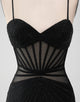 Black Bodycon Spaghetti Straps Corset Homecoming Dress with Beading