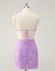 Glitter Purple Tight Sequined V Neck Short Homecoming Dress