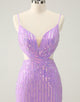 Glitter Purple Tight Sequined V Neck Short Homecoming Dress