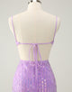 Glitter Purple Tight Sequined V Neck Short Homecoming Dress