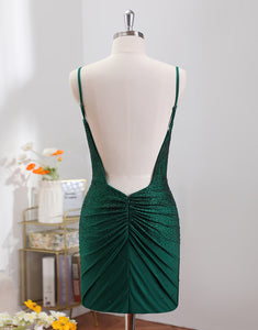 Dark Green Bodycon Spagehtti Straps Backless Homecoming Dress with Beading