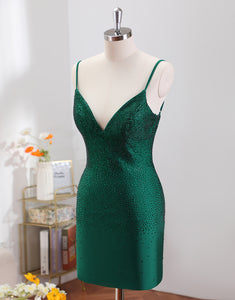 Dark Green Bodycon Spagehtti Straps Backless Homecoming Dress with Beading