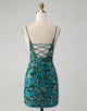 Sparkly Dark Green Beaded Sequins Bodycon Homecoming Dress with Lace-up Back