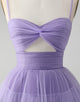 Cute Purple A Line Spaghetti Straps Tulle Tiered Short Homecoming Dress