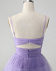 Cute Purple A Line Spaghetti Straps Tulle Tiered Short Homecoming Dress