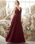 Burgundy V Neck Chiffon Bridesmaid Dress