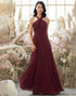 Burgundy Halter Chiffon Bridesmaid Dress