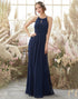 Navy Halter Chiffon Bridesmaid Dress