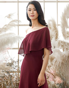 One Shoulder Burgundy Chiffon Bridesmaid Dress