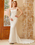 White Square Neck Wedding Dress With Sweep Train