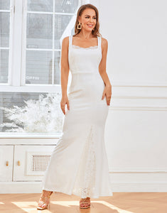 White Straps Mermaid Bridal Party Dress with Lace