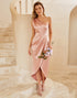 Rose Pink One Shoulder Asymmetrical Bridesmaid Dress