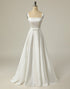 Simple A Line Square Neck White Long Wedding Dress