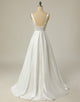 Simple A Line Square Neck White Long Wedding Dress
