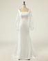 White Mermaid Square Neck Long Sleeves Wedding Dress