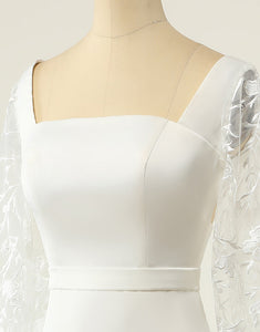 White Mermaid Square Neck Long Sleeves Wedding Dress