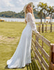 Elegant V-Neck Back Hollow Wedding Dress 2025 with Lace Long Sleeve