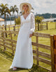 Elegant V-Neck Back Hollow Wedding Dress 2025 with Lace Long Sleeve